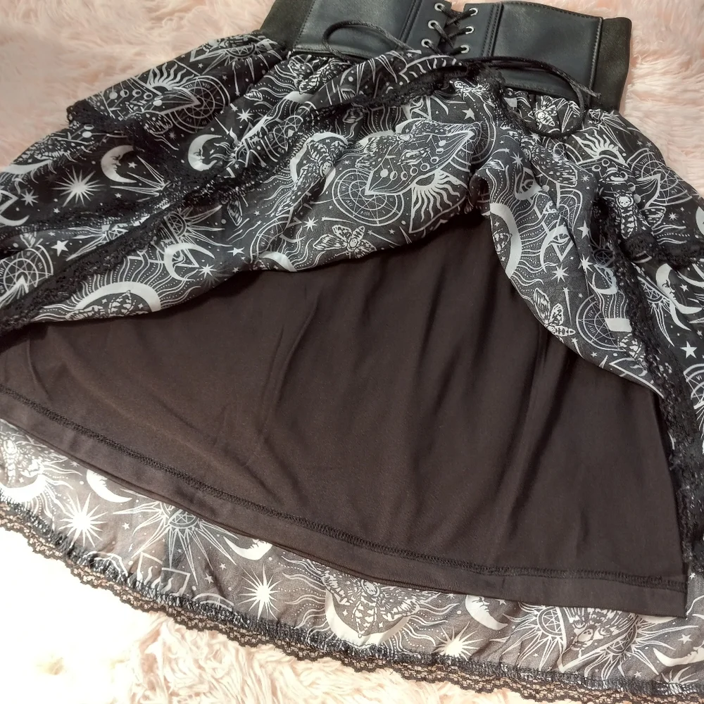 Killstar New Moon layered goth witchy skirt w/corset lacing waist band! SOLD! - Picture 7 of 11